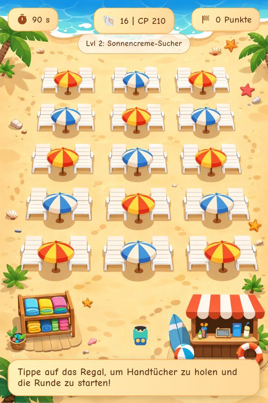 Towel Runner: Strand mit Liegen, Handtuchregal und Strandshop